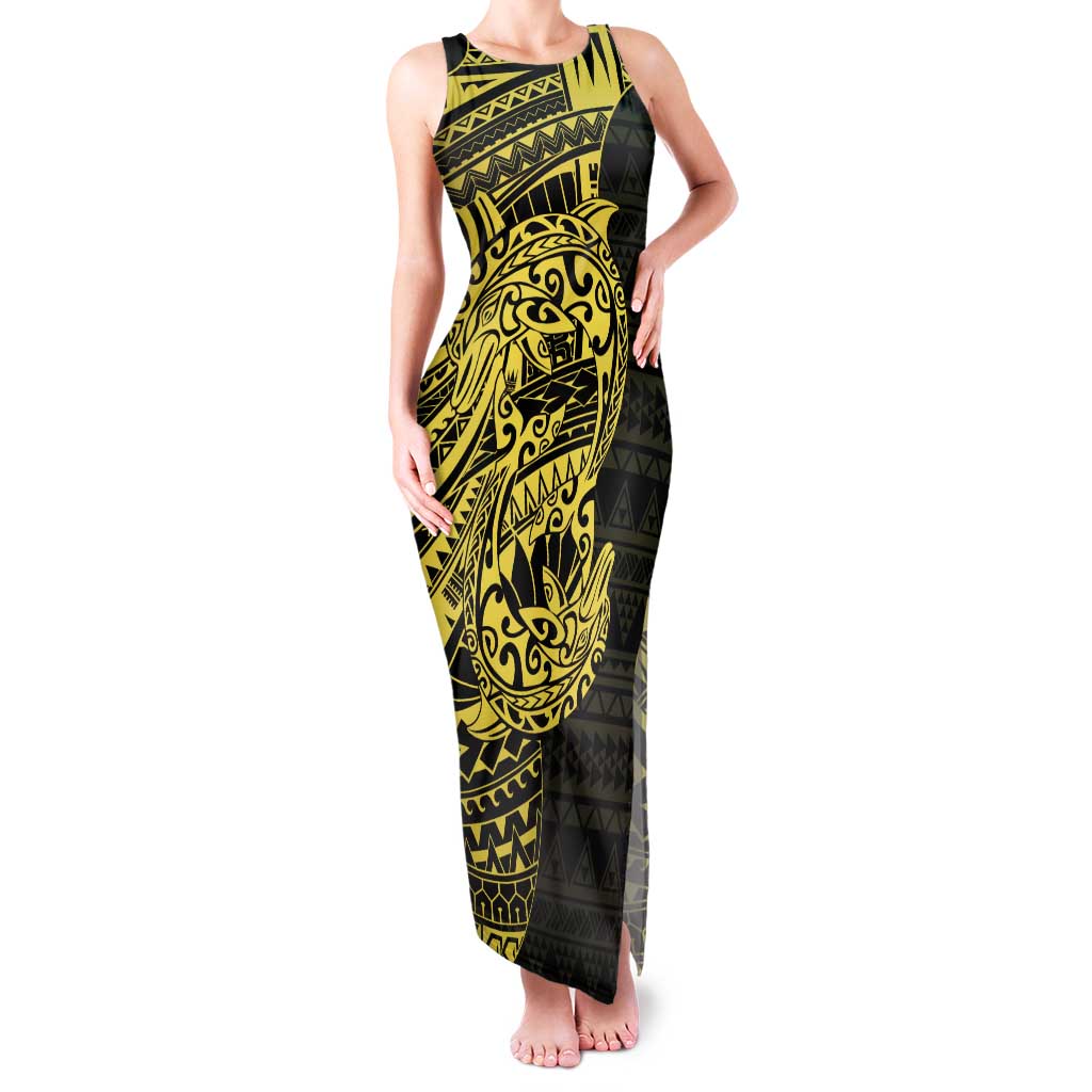 Yellow Couple Dolphins Maori Polynesian Style Tank Maxi Dress