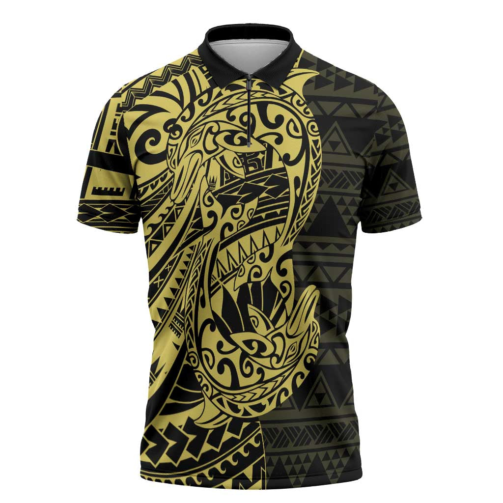 Yellow Couple Dolphins Maori Polynesian Style Zipper Polo Shirt - Polynesian Pride