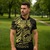 Yellow Couple Dolphins Maori Polynesian Style Zipper Polo Shirt - Polynesian Pride