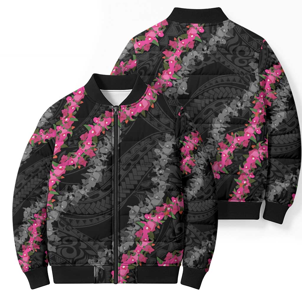 Guam Bougainvillea Lei Bomber Puffer Jacket Chamorro Tribal Pattern - Polynesian Pride
