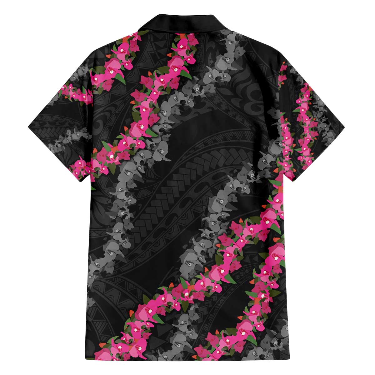 Guam Bougainvillea Lei Family Matching Off The Shoulder Long Sleeve Dress and Hawaiian Shirt Chamorro Tribal Pattern