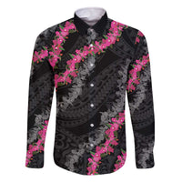 Guam Bougainvillea Lei Family Matching Off The Shoulder Long Sleeve Dress and Hawaiian Shirt Chamorro Tribal Pattern