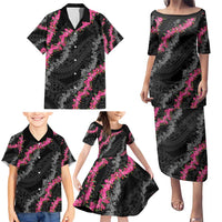 Guam Bougainvillea Lei Family Matching Puletasi and Hawaiian Shirt Chamorro Tribal Pattern