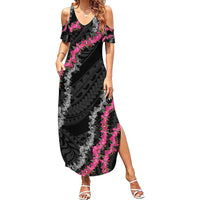 Guam Bougainvillea Lei Family Matching Summer Maxi Dress and Hawaiian Shirt Chamorro Tribal Pattern