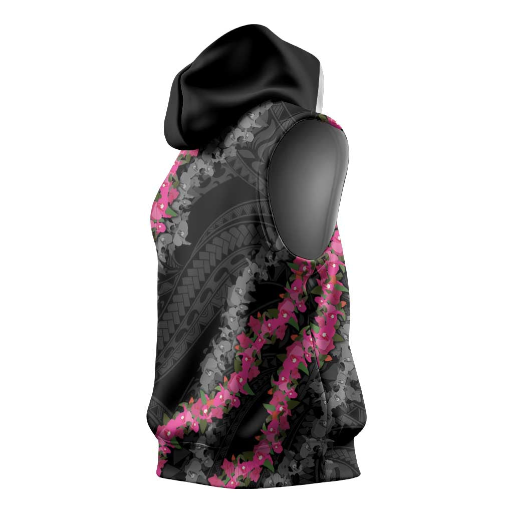 Guam Bougainvillea Lei Sleeveless Hoodie Chamorro Tribal Pattern - Polynesian Pride