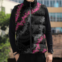 Guam Bougainvillea Lei Sleeveless Puffer Jacket Chamorro Tribal Pattern - Polynesian Pride