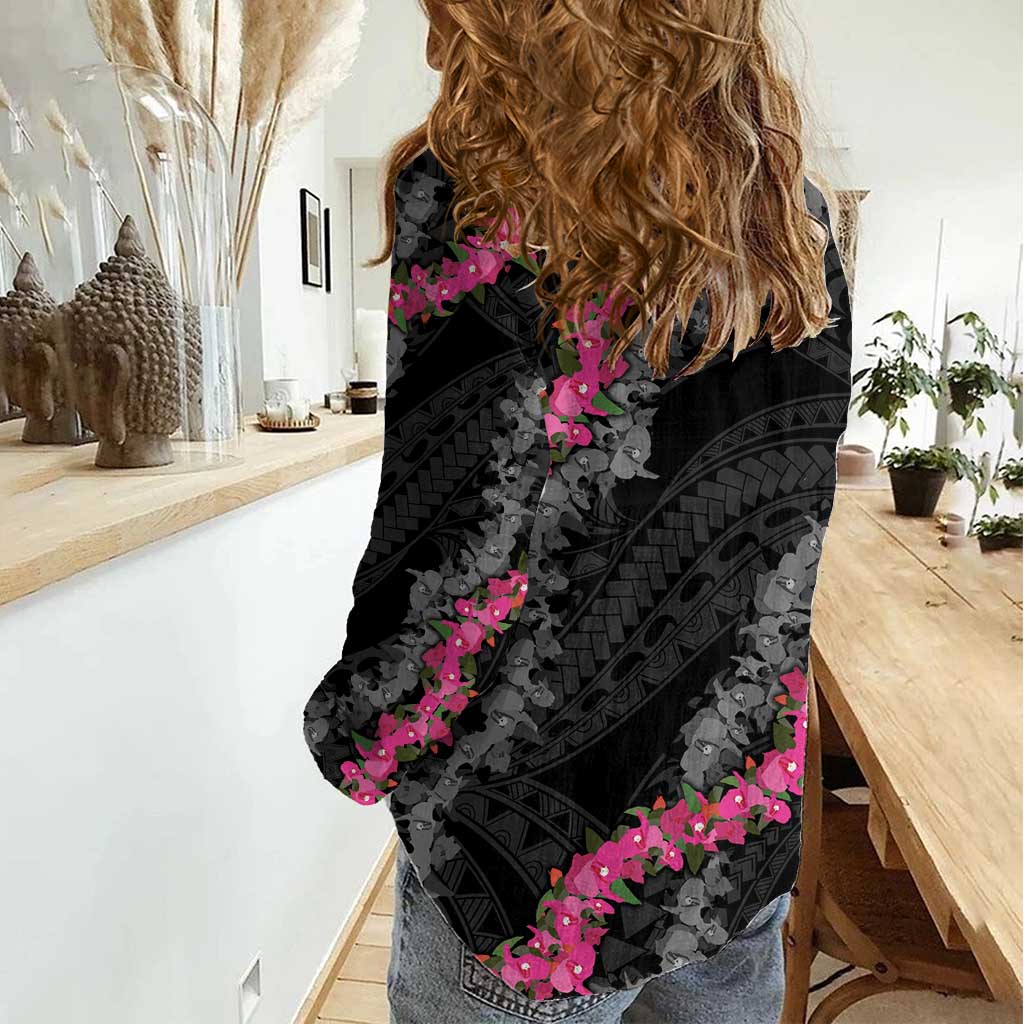 Guam Bougainvillea Lei Women Casual Shirt Chamorro Tribal Pattern