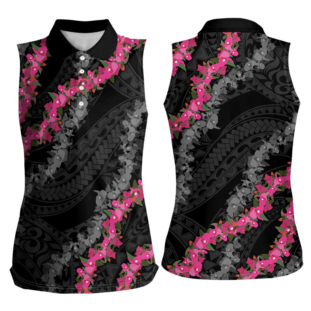 Guam Bougainvillea Lei Women Sleeveless Polo Shirt Chamorro Tribal Pattern