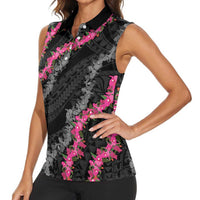 Guam Bougainvillea Lei Women Sleeveless Polo Shirt Chamorro Tribal Pattern
