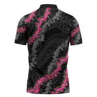Guam Bougainvillea Lei Zipper Polo Shirt Chamorro Tribal Pattern - Polynesian Pride