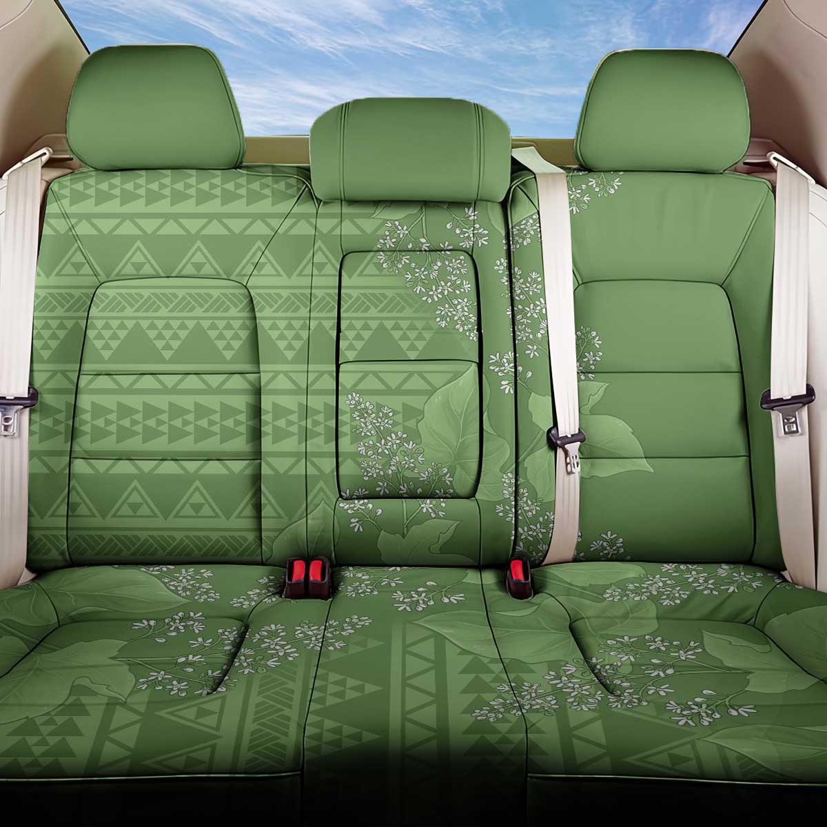 Hawaii Molokai Island Kukui Nut Flowers Back Car Seat Cover Tribal Kakau Pattern