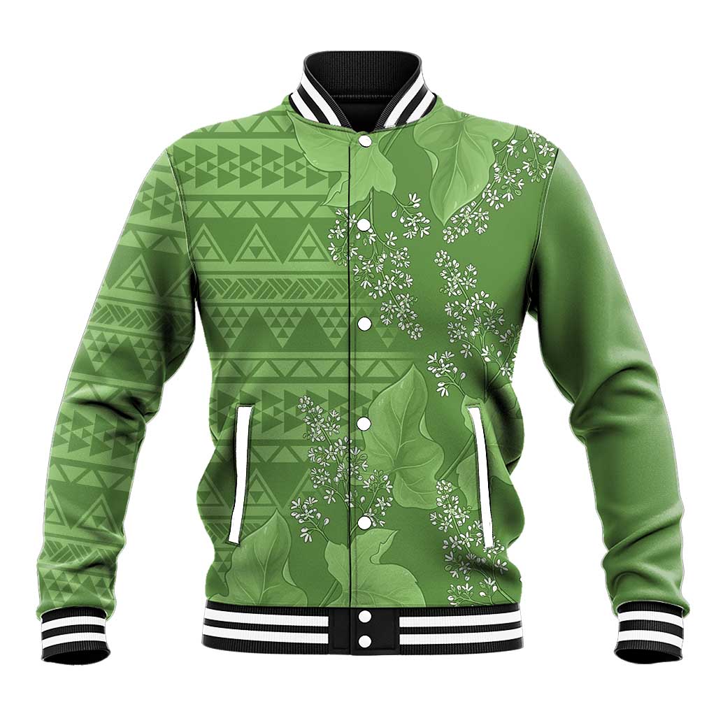 Hawaii Molokai Island Kukui Nut Flowers Baseball Jacket Tribal Kakau Pattern