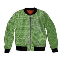 Hawaii Molokai Island Kukui Nut Flowers Bomber Jacket Tribal Kakau Pattern