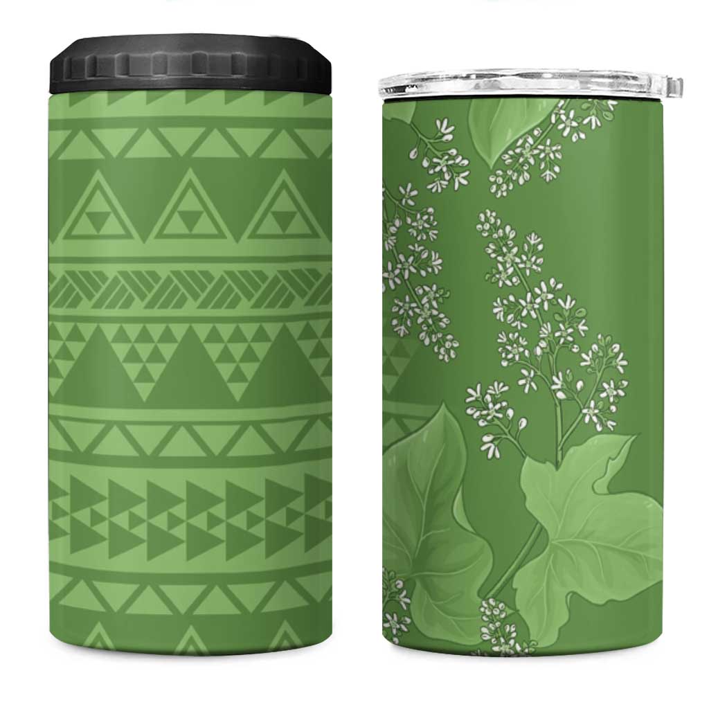 Hawaii Molokai Island Kukui Nut Flowers 4 in 1 Can Cooler Tumbler Tribal Kakau Pattern