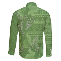 Hawaii Molokai Island Kukui Nut Flowers Family Matching Long Sleeve Bodycon Dress and Hawaiian Shirt Tribal Kakau Pattern