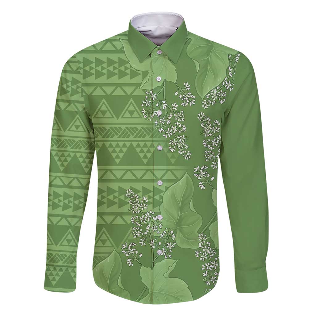 Hawaii Molokai Island Kukui Nut Flowers Family Matching Short Sleeve Bodycon Dress and Hawaiian Shirt Tribal Kakau Pattern