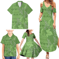 Hawaii Molokai Island Kukui Nut Flowers Family Matching Summer Maxi Dress and Hawaiian Shirt Tribal Kakau Pattern