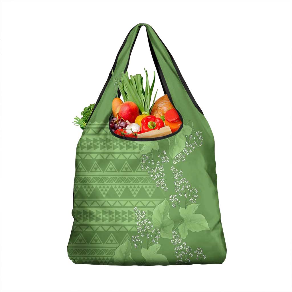 Hawaii Molokai Island Kukui Nut Flowers Grocery Bag Tribal Kakau Pattern