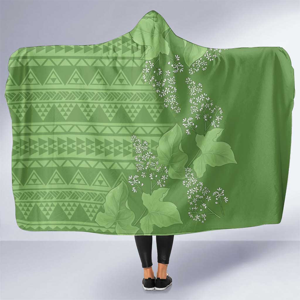 Hawaii Molokai Island Kukui Nut Flowers Hooded Blanket Tribal Kakau Pattern