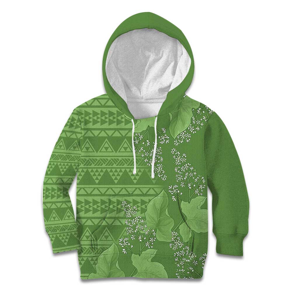 Hawaii Molokai Island Kukui Nut Flowers Kid Hoodie Tribal Kakau Pattern