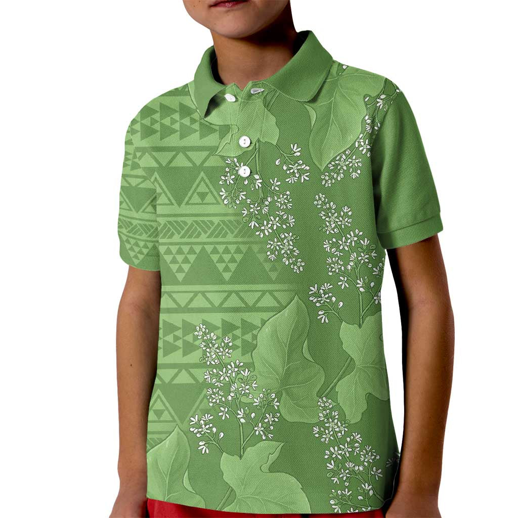 Hawaii Molokai Island Kukui Nut Flowers Kid Polo Shirt Tribal Kakau Pattern