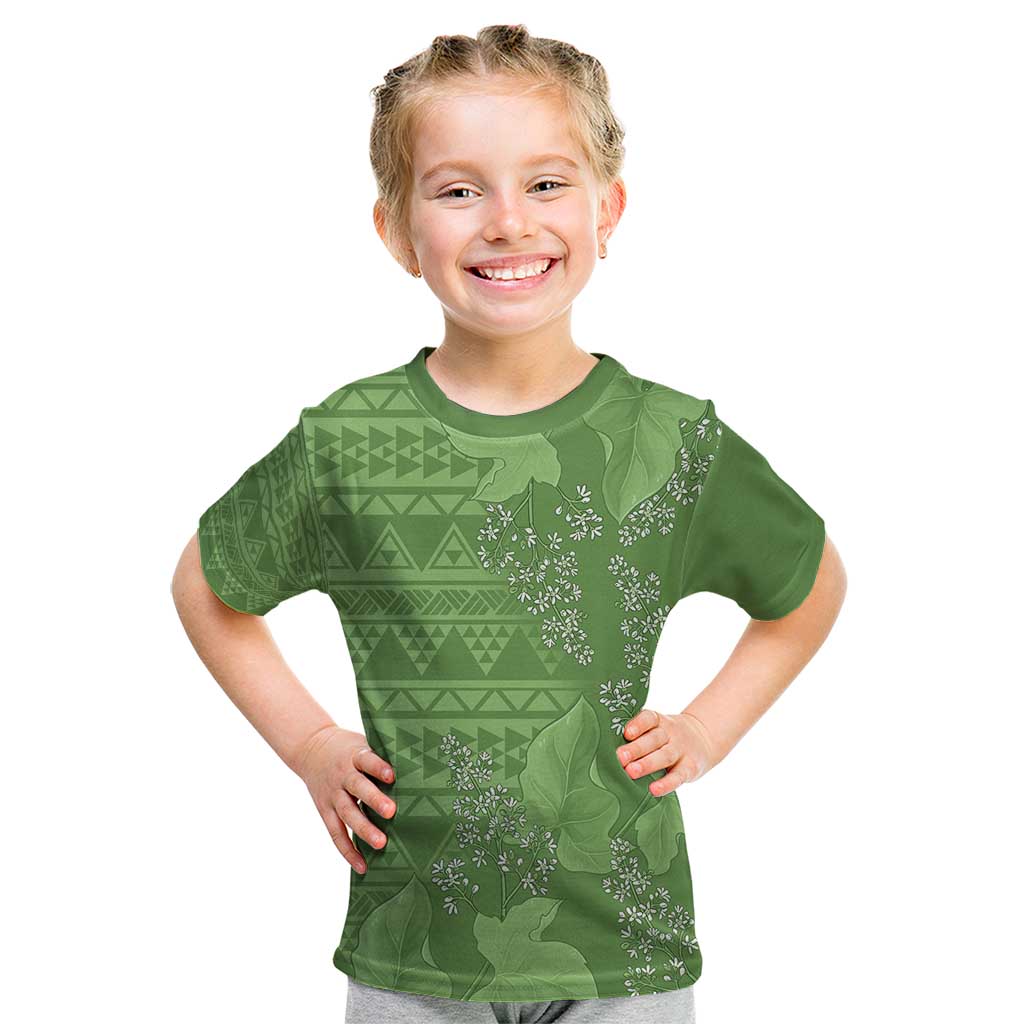 Hawaii Molokai Island Kukui Nut Flowers Kid T Shirt Tribal Kakau Pattern