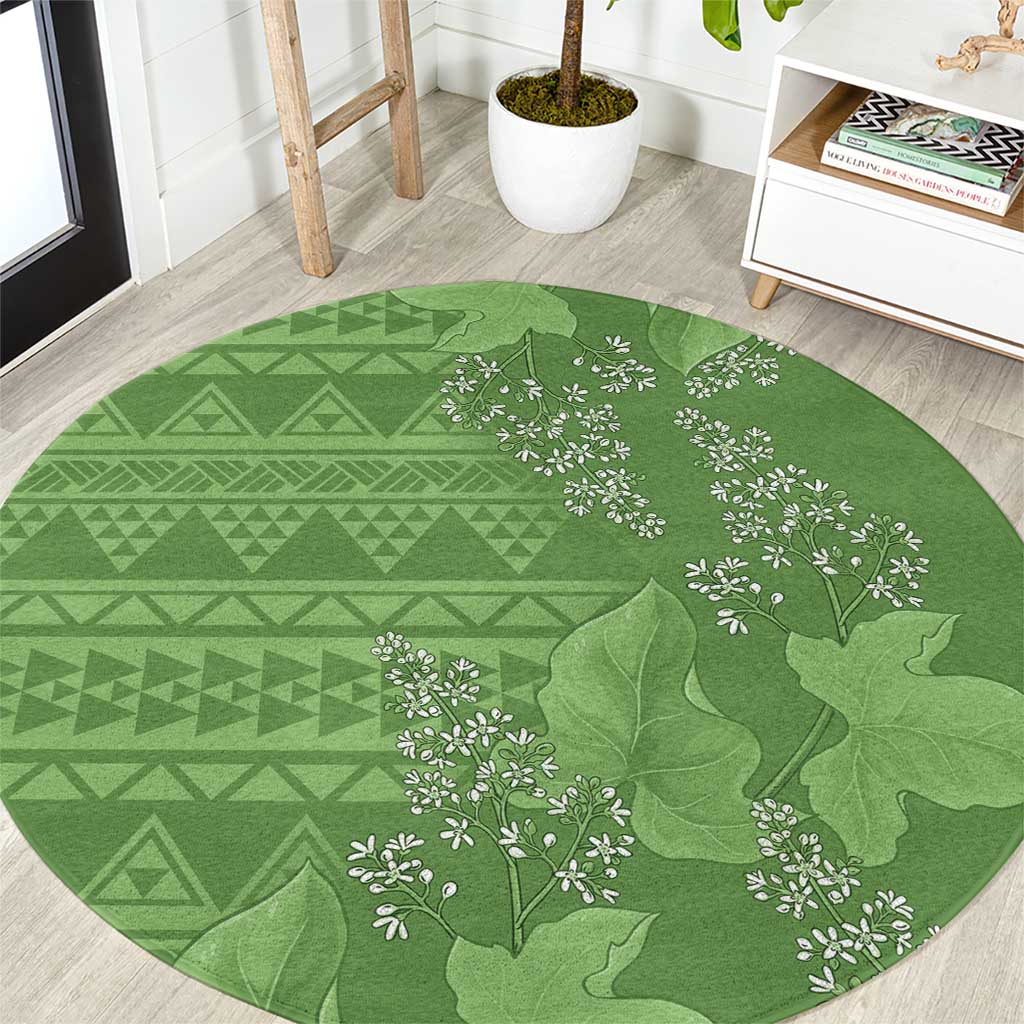 Hawaii Molokai Island Kukui Nut Flowers Round Carpet Tribal Kakau Pattern