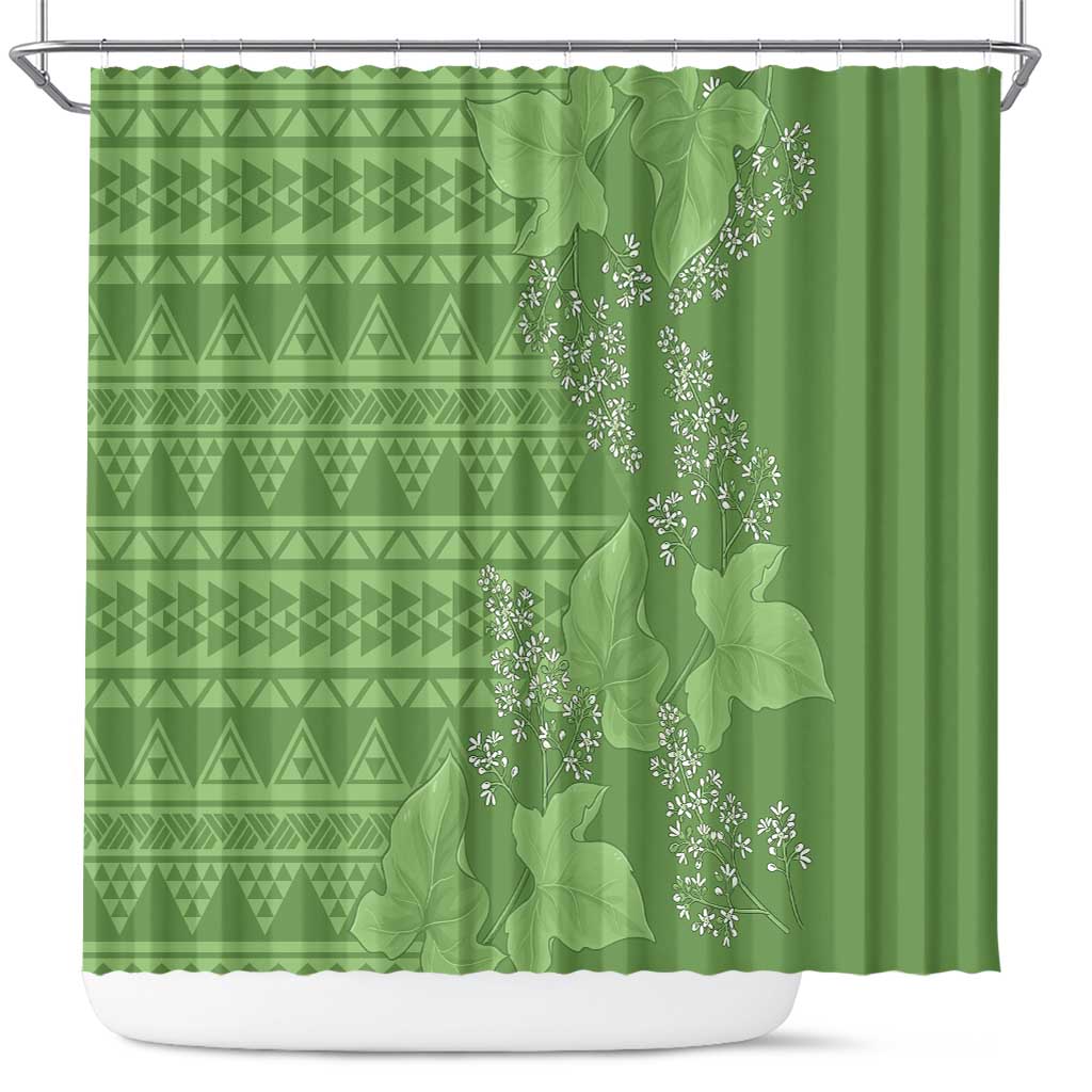 Hawaii Molokai Island Kukui Nut Flowers Shower Curtain Tribal Kakau Pattern