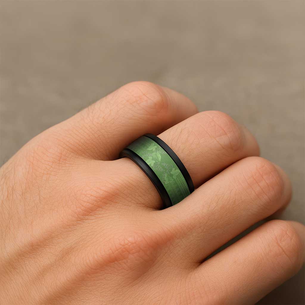 Hawaii Molokai Island Kukui Nut Flowers Spinner Ring Tribal Kakau Pattern - Polynesian Pride
