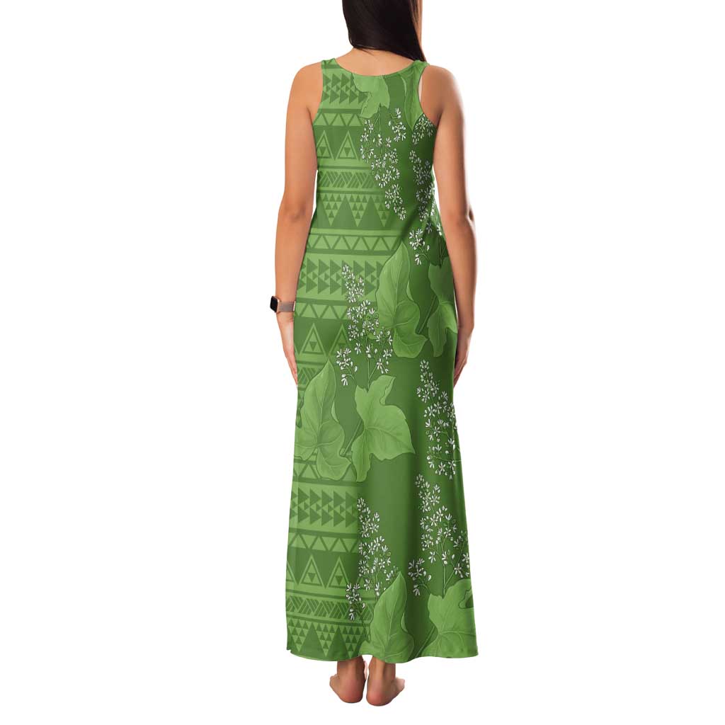 Hawaii Molokai Island Kukui Nut Flowers Tank Maxi Dress Tribal Kakau Pattern