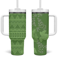 Hawaii Molokai Island Kukui Nut Flowers Tumbler With Handle Tribal Kakau Pattern