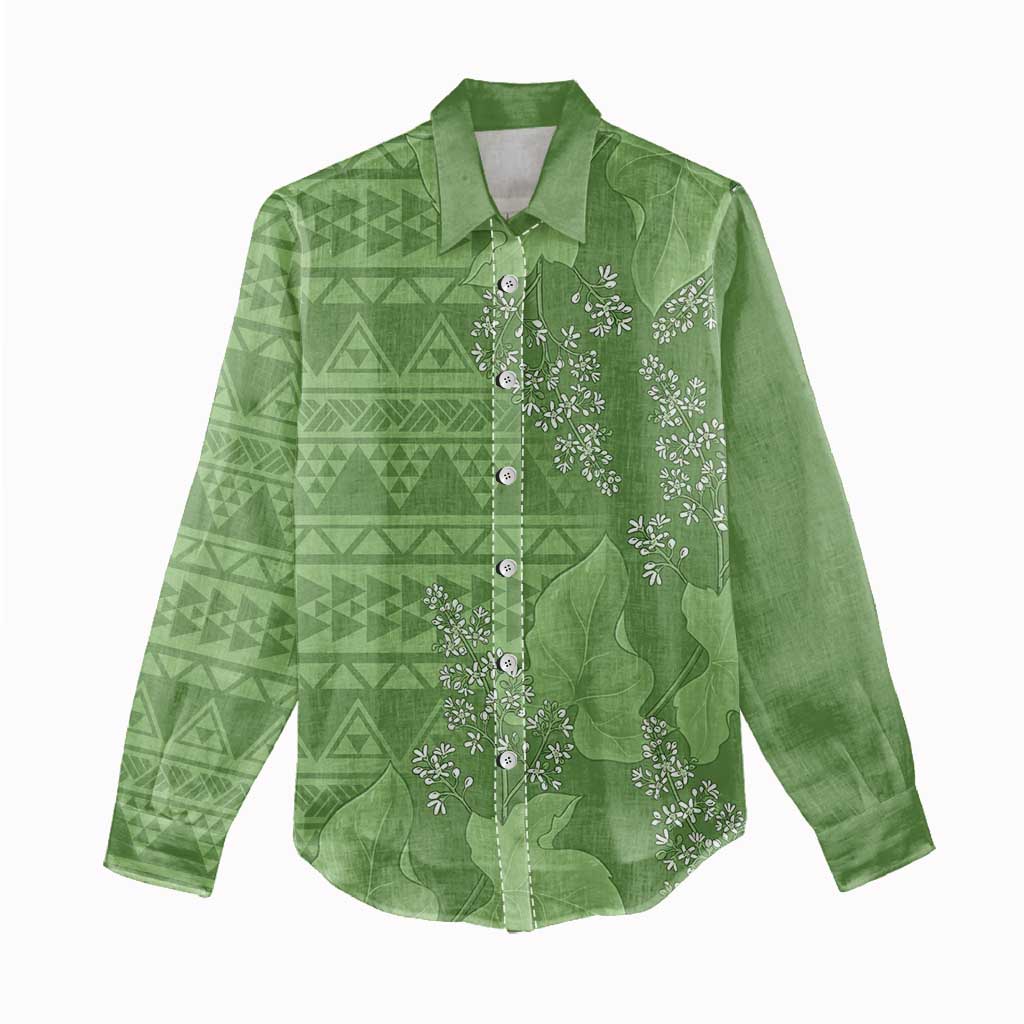 Hawaii Molokai Island Kukui Nut Flowers Women Casual Shirt Tribal Kakau Pattern