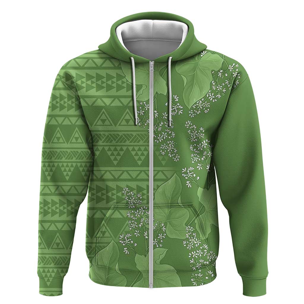 Hawaii Molokai Island Kukui Nut Flowers Zip Hoodie Tribal Kakau Pattern