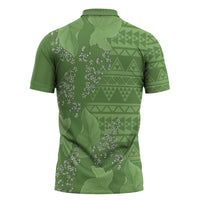 Hawaii Molokai Island Kukui Nut Flowers Zipper Polo Shirt Tribal Kakau Pattern - Polynesian Pride