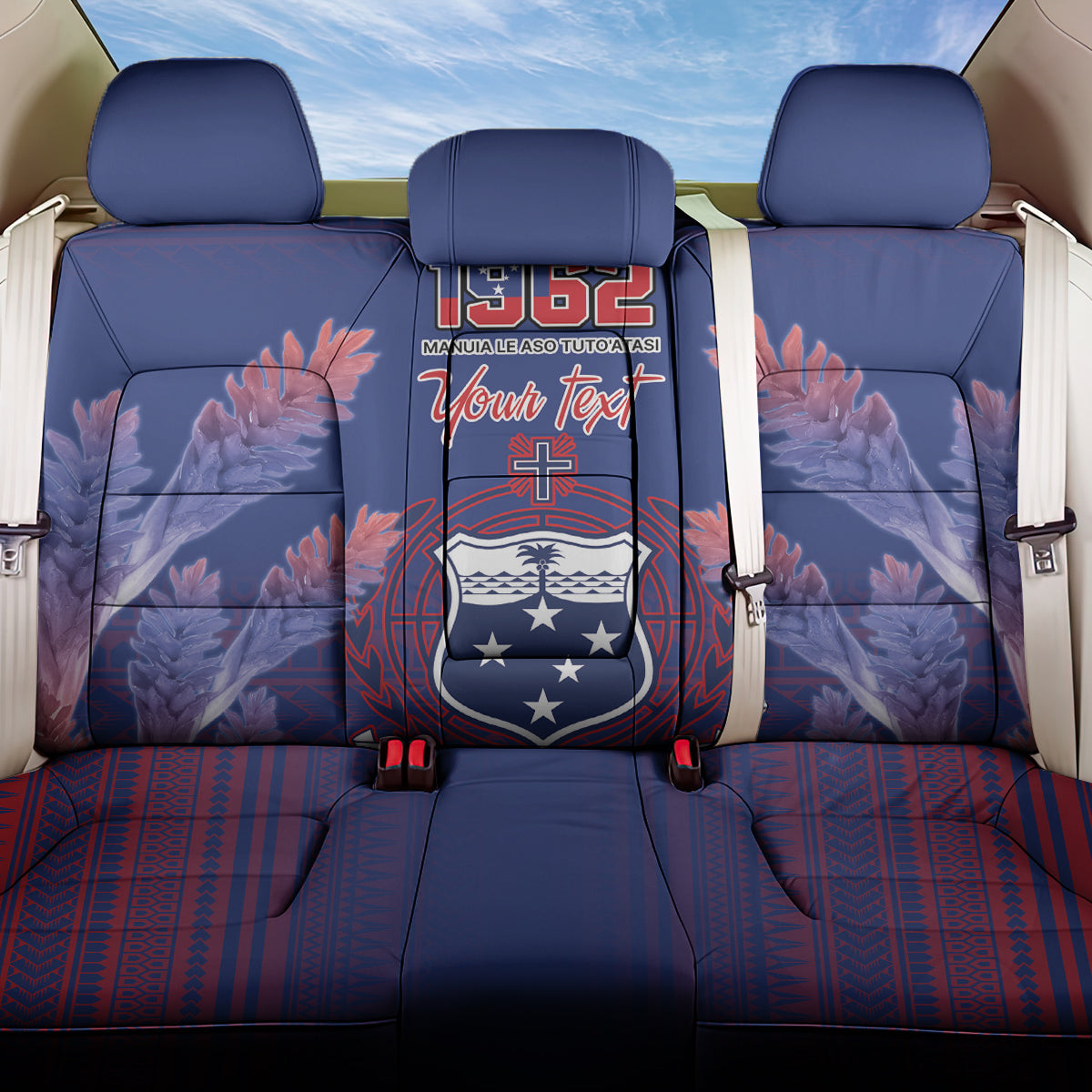 Custom Samoa 1962 Independence Day Custom Back Car Seat Cover Manuia le Aso Tuto'atasi Ula Nifo Blue Art LT9