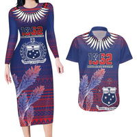 Custom Samoa 1962 Independence Day Custom Couples Matching Long Sleeve Bodycon Dress and Hawaiian Shirt Manuia le Aso Tuto'atasi Ula Nifo Blue Art LT9 Blue - Polynesian Pride