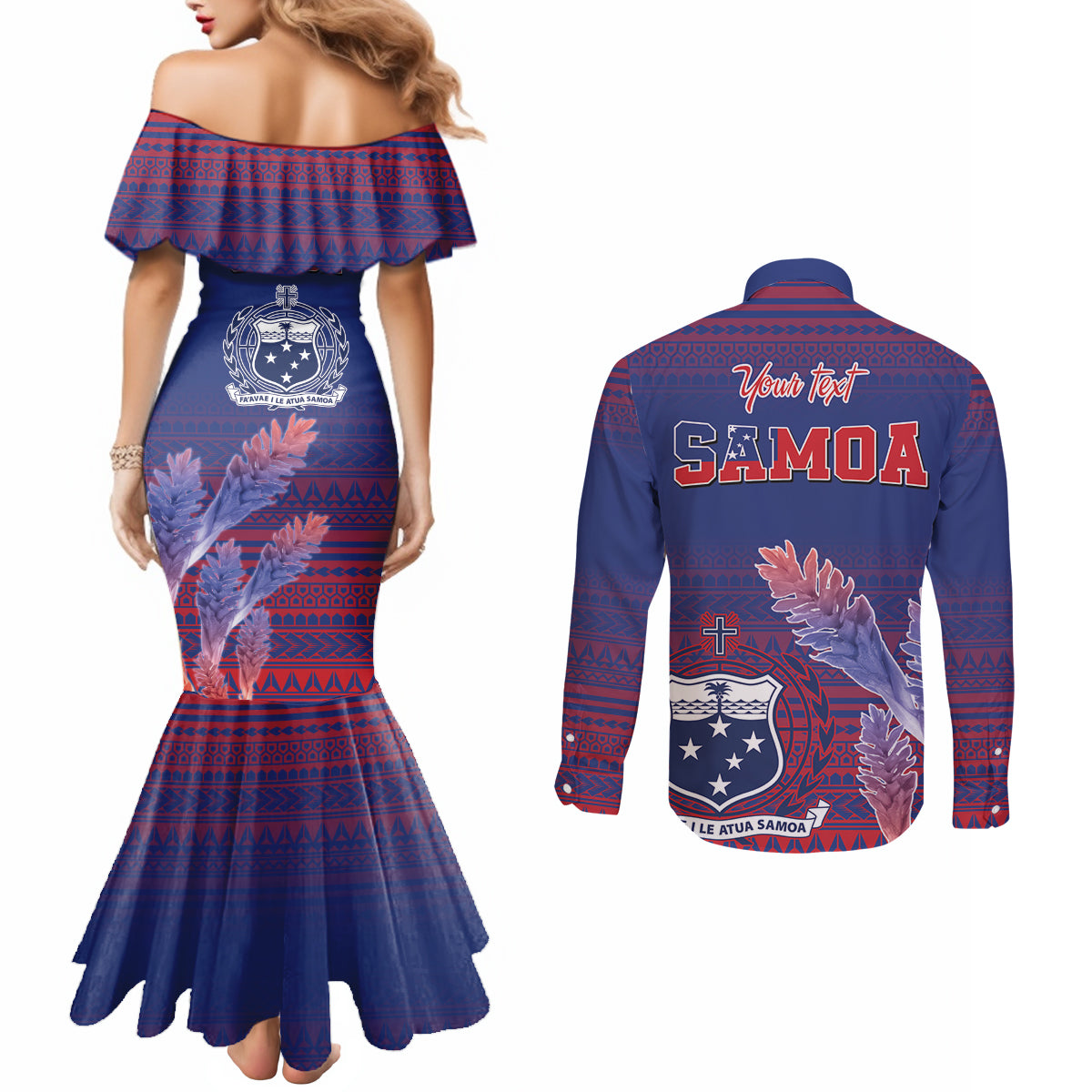 Custom Samoa 1962 Independence Day Custom Couples Matching Mermaid Dress and Long Sleeve Button Shirt Manuia le Aso Tuto'atasi Ula Nifo Blue Art
