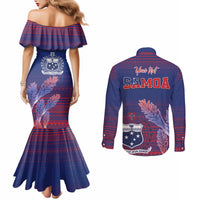 Custom Samoa 1962 Independence Day Custom Couples Matching Mermaid Dress and Long Sleeve Button Shirt Manuia le Aso Tuto'atasi Ula Nifo Blue Art