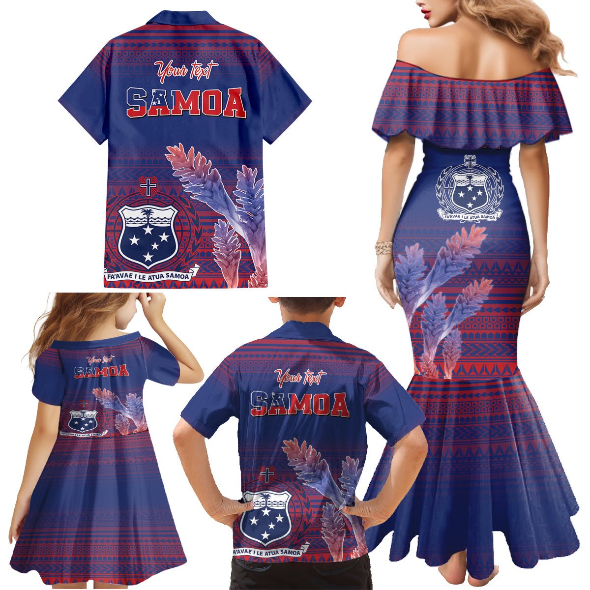 Custom Samoa 1962 Independence Day Custom Family Matching Mermaid Dress and Hawaiian Shirt Manuia le Aso Tuto'atasi Ula Nifo Blue Art