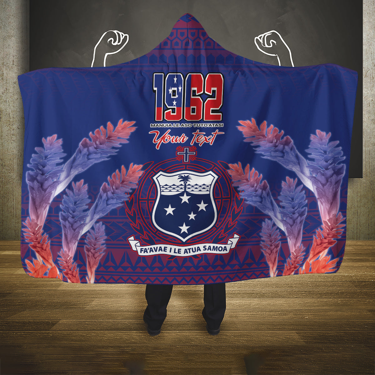 Custom Samoa 1962 Independence Day Custom Hooded Blanket Manuia le Aso Tuto'atasi Ula Nifo Blue Art