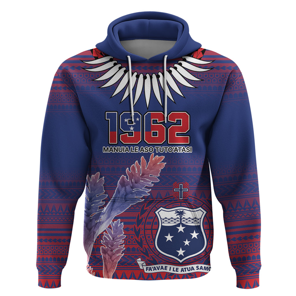 Custom Samoa 1962 Independence Day Custom Hoodie Manuia le Aso Tuto'atasi Ula Nifo Blue Art