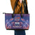 Custom Samoa 1962 Independence Day Custom Leather Tote Bag Manuia le Aso Tuto'atasi Ula Nifo Blue Art