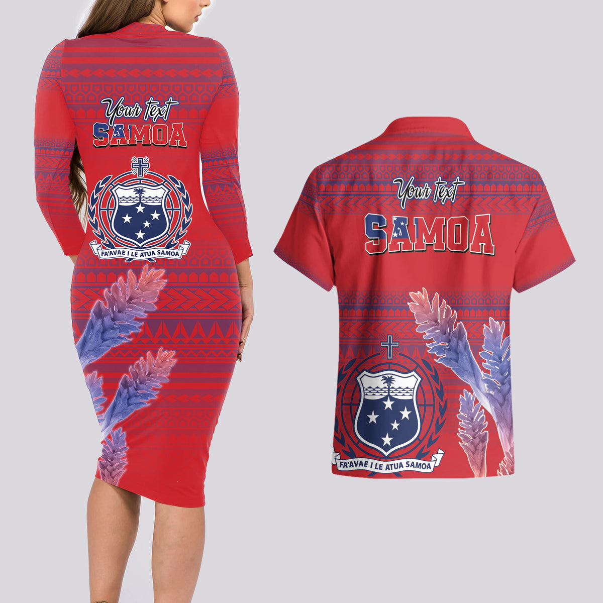 Custom Samoa 1962 Independence Day Custom Couples Matching Long Sleeve Bodycon Dress and Hawaiian Shirt Manuia le Aso Tuto'atasi Ula Nifo Red Art LT9 - Polynesian Pride