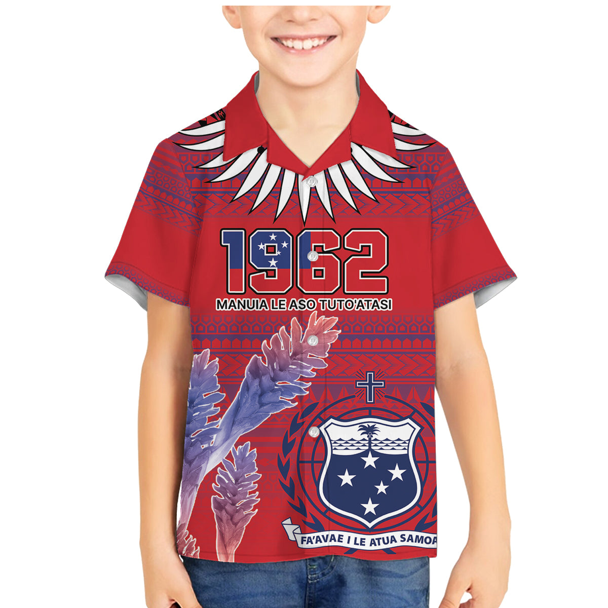 Custom Samoa 1962 Independence Day Custom Family Matching Mermaid Dress and Hawaiian Shirt Manuia le Aso Tuto'atasi Ula Nifo Red Art