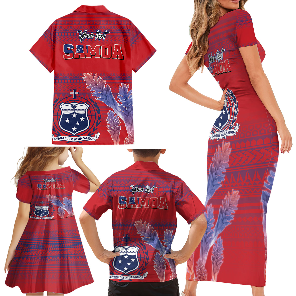 Custom Samoa 1962 Independence Day Custom Family Matching Short Sleeve Bodycon Dress and Hawaiian Shirt Manuia le Aso Tuto'atasi Ula Nifo Red Art LT9 - Polynesian Pride