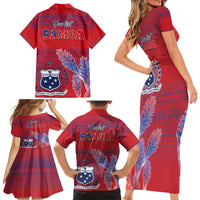 Custom Samoa 1962 Independence Day Custom Family Matching Short Sleeve Bodycon Dress and Hawaiian Shirt Manuia le Aso Tuto'atasi Ula Nifo Red Art LT9 - Polynesian Pride