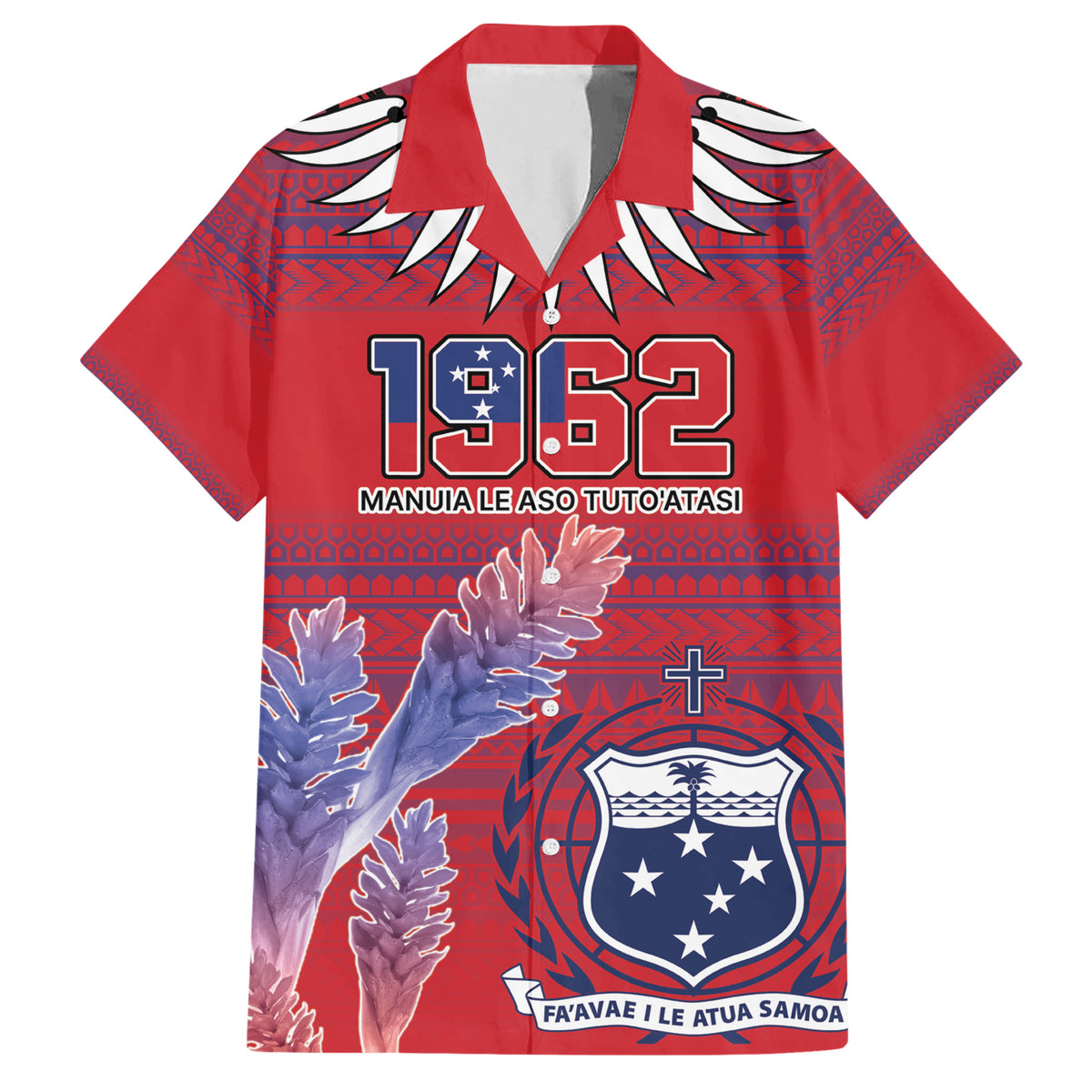 Custom Samoa 1962 Independence Day Custom Family Matching Short Sleeve Bodycon Dress and Hawaiian Shirt Manuia le Aso Tuto'atasi Ula Nifo Red Art LT9 Dad's Shirt - Short Sleeve Red - Polynesian Pride