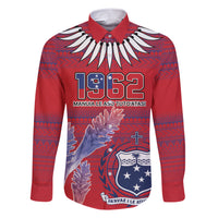 Custom Samoa 1962 Independence Day Custom Family Matching Short Sleeve Bodycon Dress and Hawaiian Shirt Manuia le Aso Tuto'atasi Ula Nifo Red Art LT9 Dad's Shirt - Long Sleeve Red - Polynesian Pride