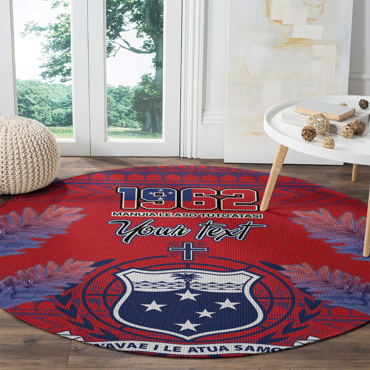Custom Samoa 1962 Independence Day Custom Round Carpet Manuia le Aso Tuto'atasi Ula Nifo Red Art