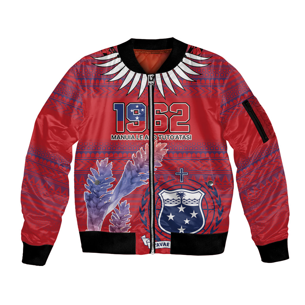 Custom Samoa 1962 Independence Day Custom Sleeve Zip Bomber Jacket Manuia le Aso Tuto'atasi Ula Nifo Red Art